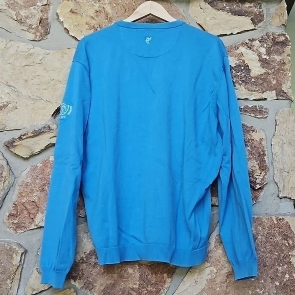 Ashworth Blue Knit V Neck Lightweight‎ Pima Cotton Golf Sweater Sz XL